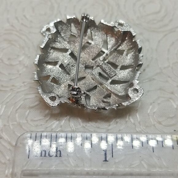 Lisner Leaves Brooch Pin Four Leafs Square Silver Vintage - Picture 7 of 9